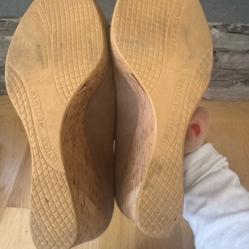 Stuart Weitzman Taupe Wedge Peep-Toe Shoes - Picture 4 of 4